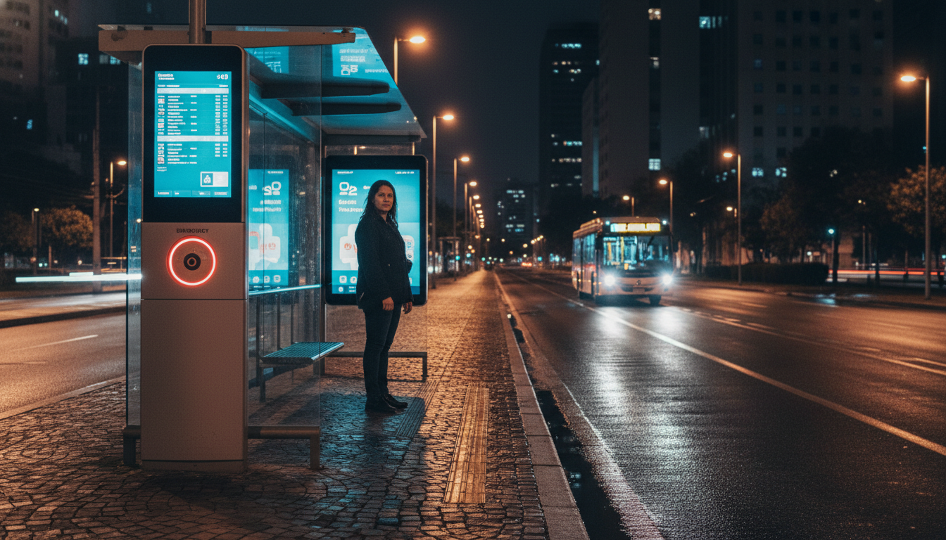 Curitiba inaugura pontos de ônibus com botão de emergência e videochamada. Projeto Abrigo Amigo já tem 53 mil atendimentos no Brasil. Entenda como funciona.