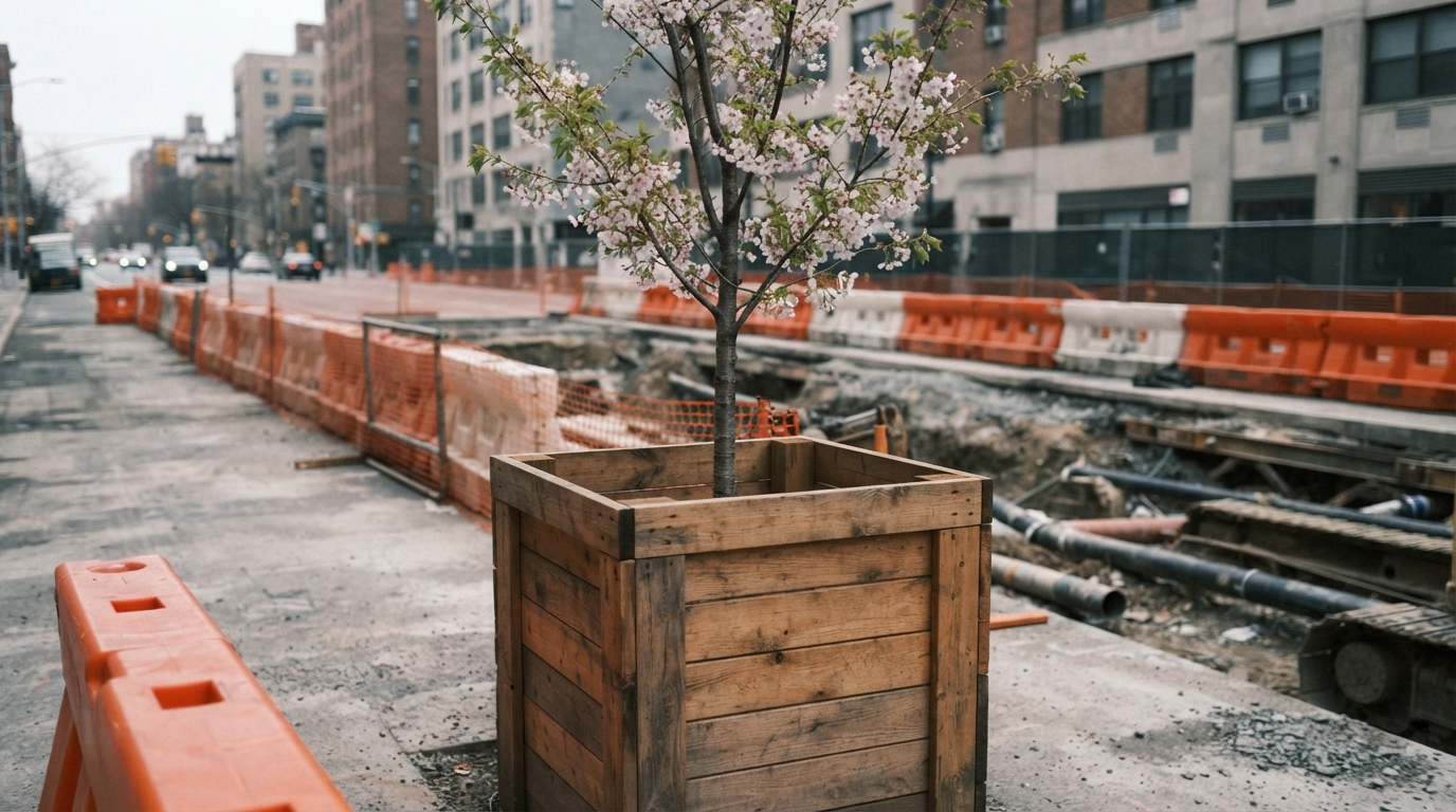 : Caixas de madeira protegem raízes de cerejeiras durante obras na Avenida Sete de Setembro em Curitiba