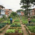 Horta urbana comunitária que integra a rede de segurança alimentar em Curitiba