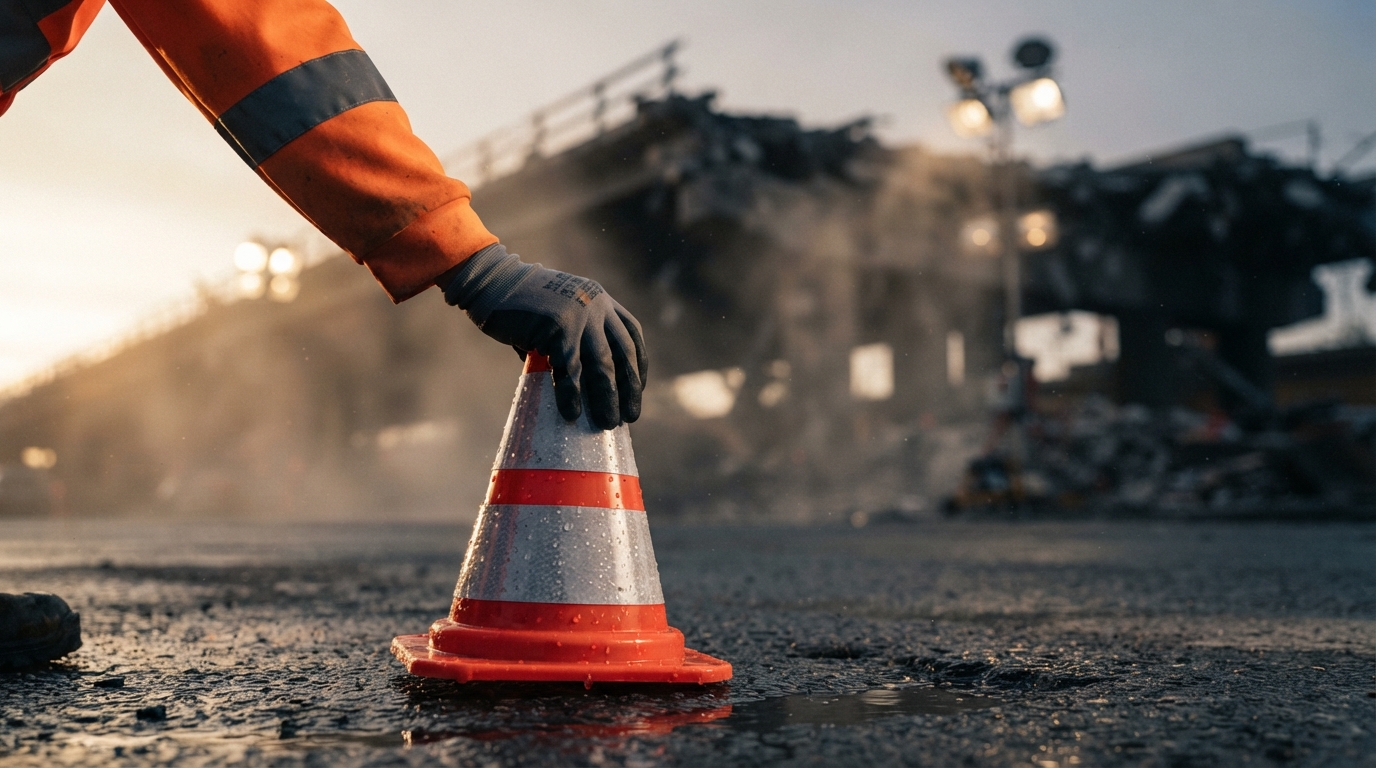Viaduto em demolição com pista bloqueada no Contorno Norte de Curitiba