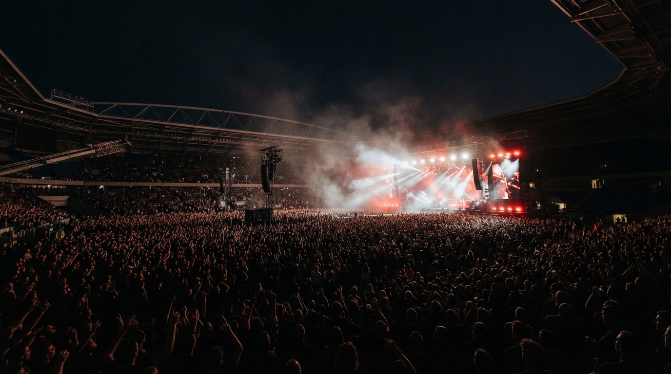 Palco iluminado em show de rock como o do Iron Maiden em Curitiba